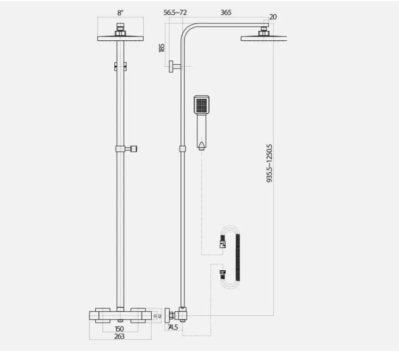 Lunar Brushed Brass Thermostatic Shower with Rigid Riser