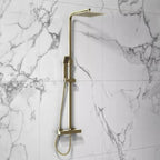 Lunar Brushed Brass Thermostatic Shower with Rigid Riser
