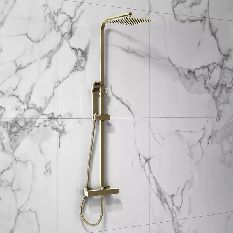 Lunar Brushed Brass Thermostatic Shower with Rigid Riser
