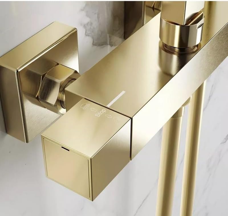 Lunar Brushed Brass Thermostatic Shower with Rigid Riser