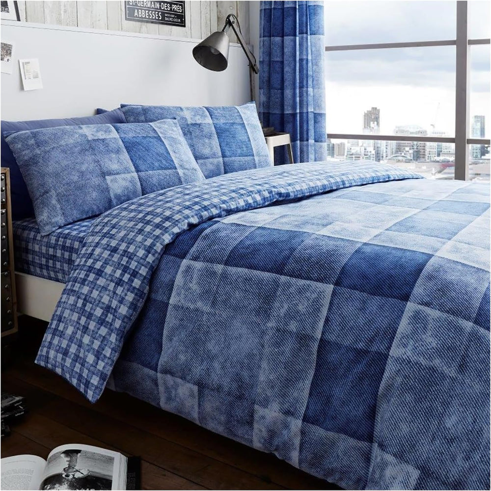 Luxury Denim Check Bedding Set Tartan Duvet Cover