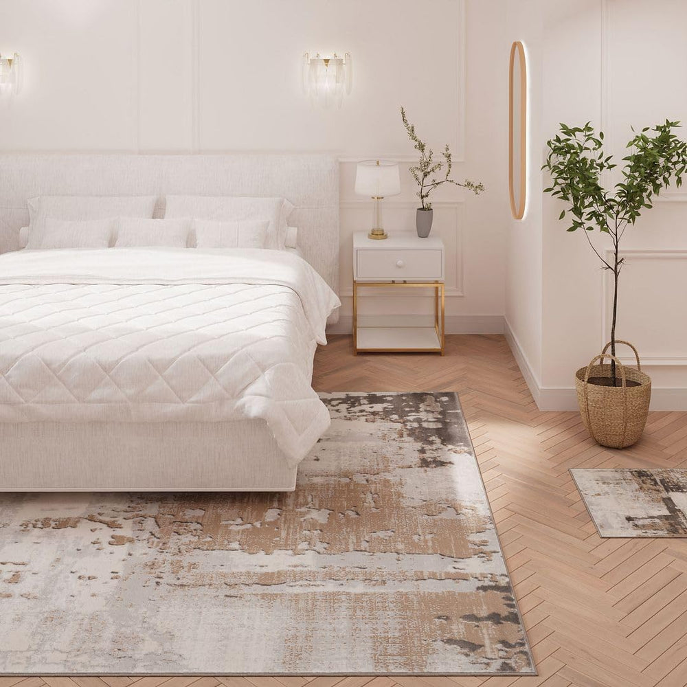 Luxury Greige Painterly Living Room Area Rug Neutral