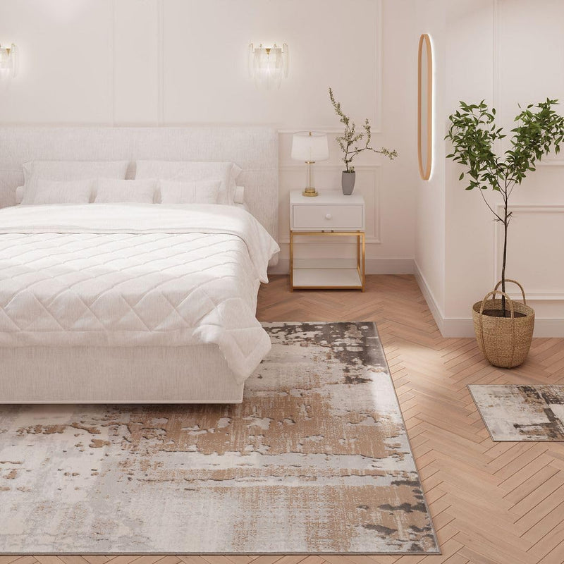 Luxury Greige Painterly Living Room Area Rug Neutral
