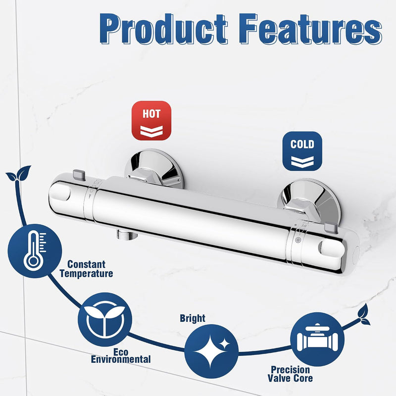 Luxury Thermostatic Shower Mixer Modern Bar for Bathroom