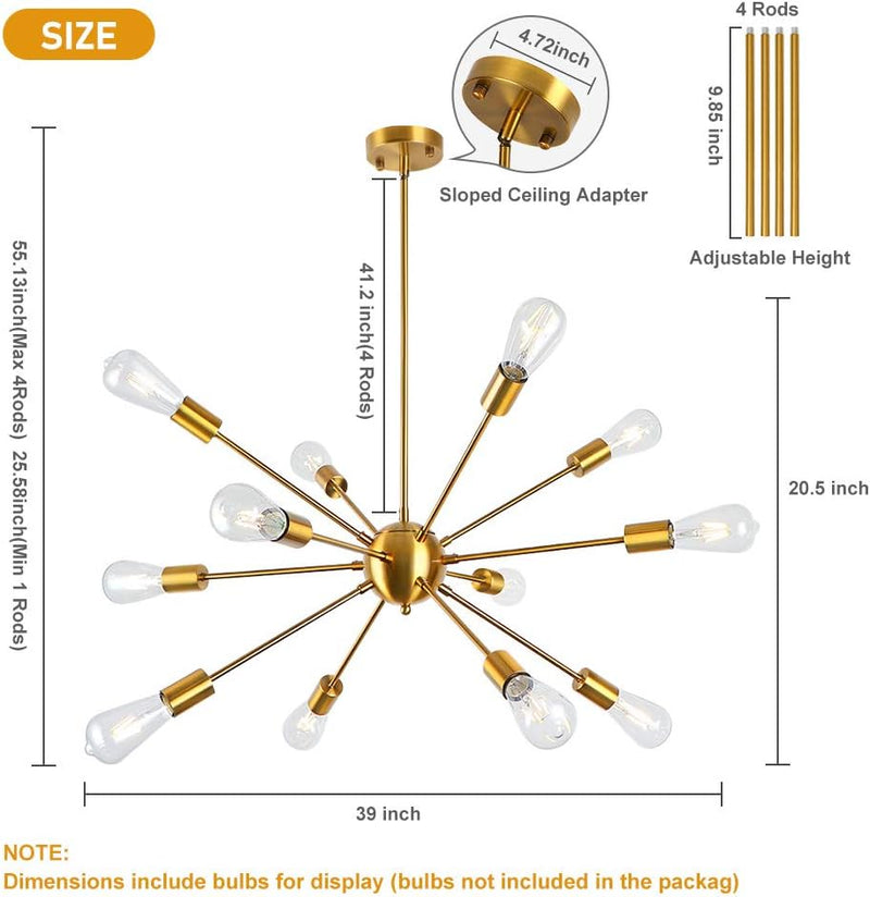 Chandelier Modern Brass Pendant Ceiling Light 12 Lights