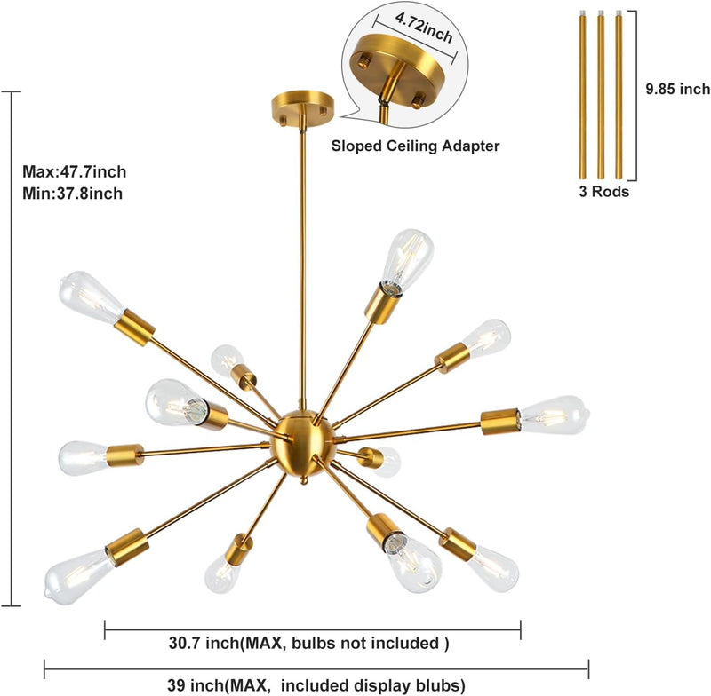 Chandelier Modern Brass Pendant Ceiling Light 12 Lights