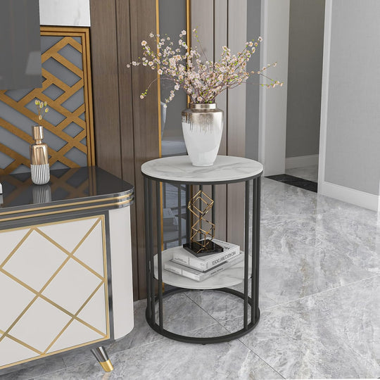 Round Side Table Sintered Stone Marble Top 40x54CM