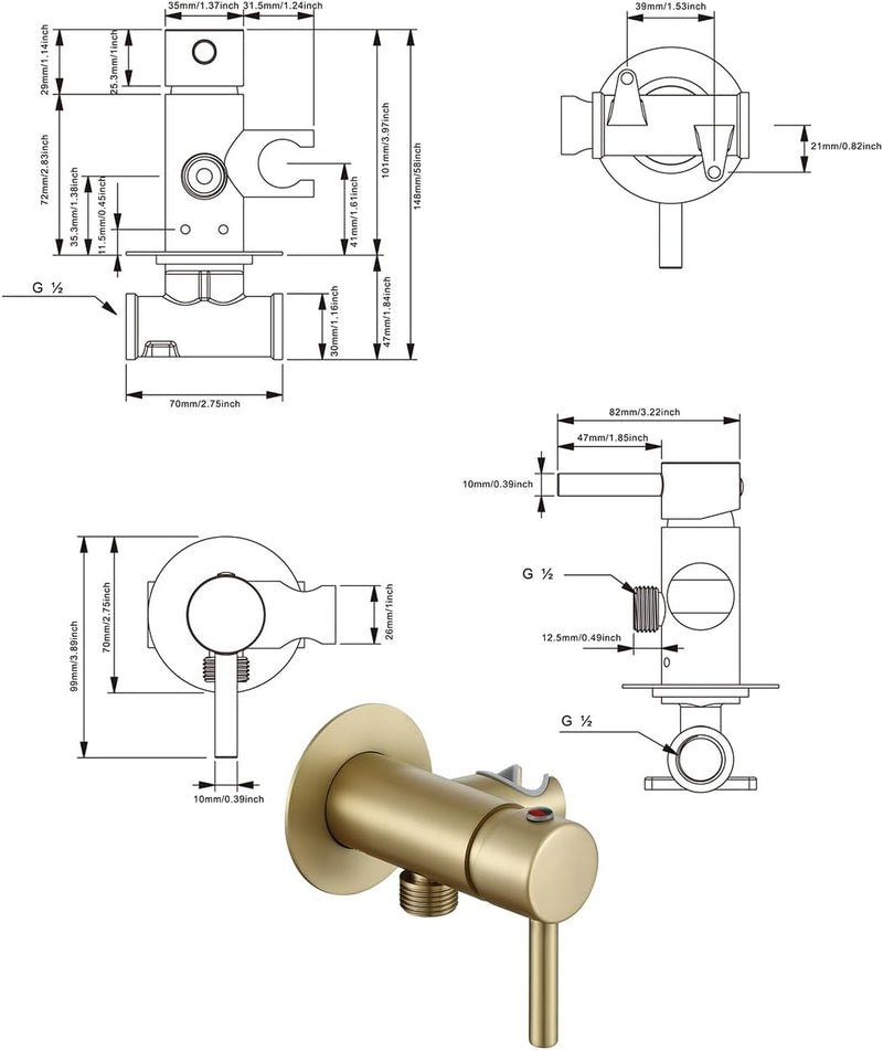 Matte Concealed Bidet Mixer Spray Set for Hot