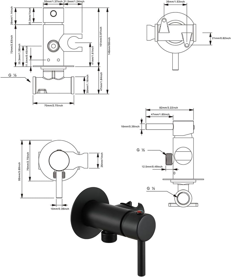Matte Concealed Bidet Mixer Spray Set for Hot