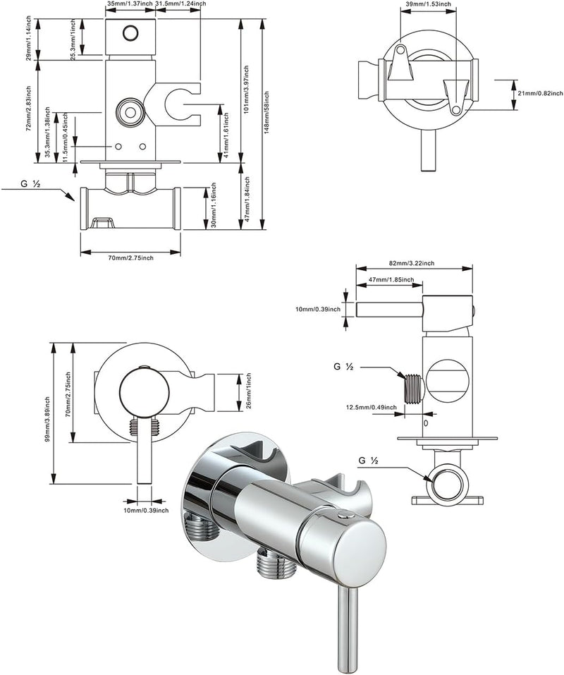 Matte Concealed Bidet Mixer Spray Set for Hot