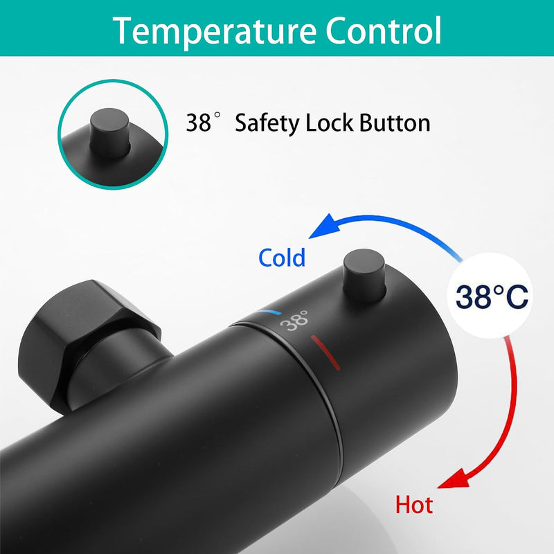 Matte Thermostatic Shower Mixer Combi Anti Scald 38degreesc