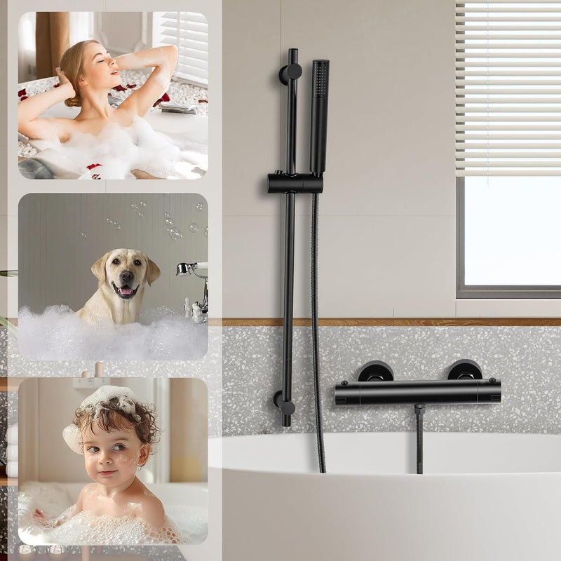 Matte Thermostatic Shower Mixer Set Wall Mounted Bathroom