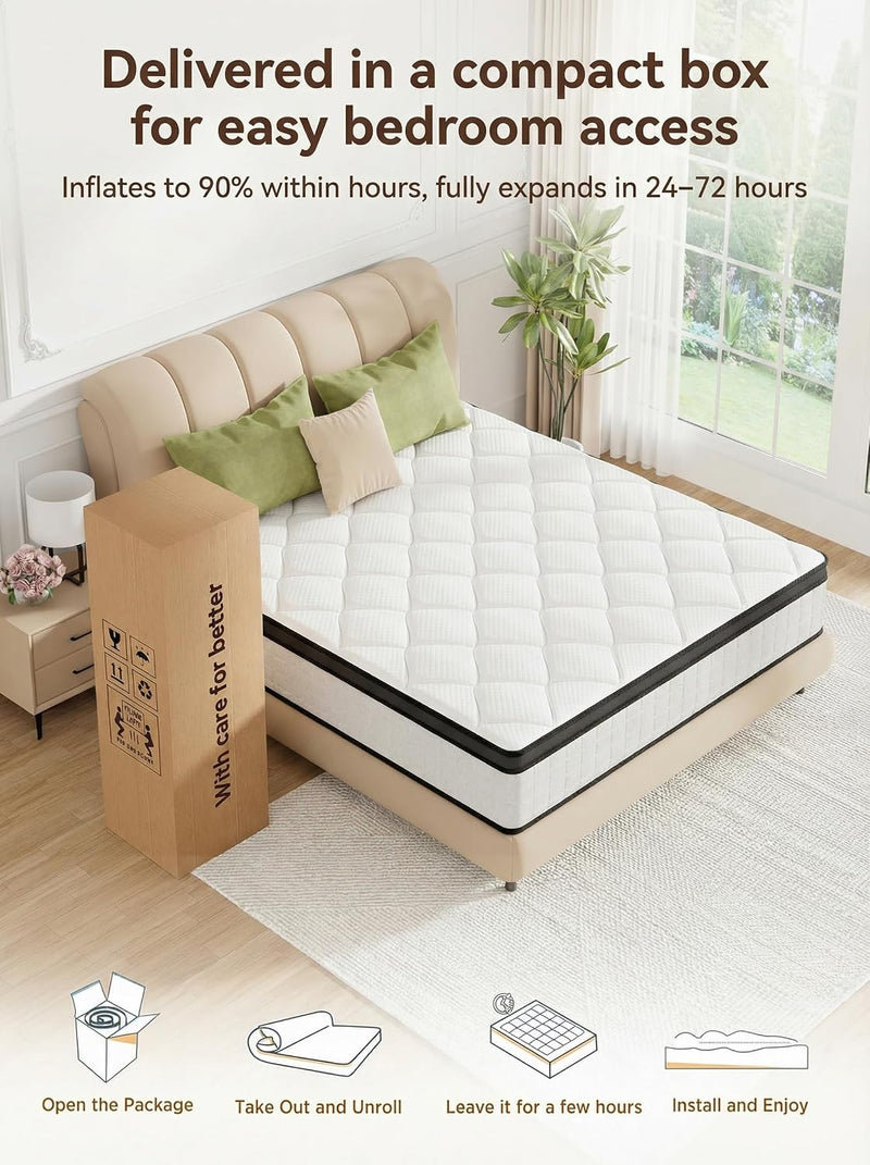 Mattress 10.6inch Memory Foam Pocket Spring Bed Medium
