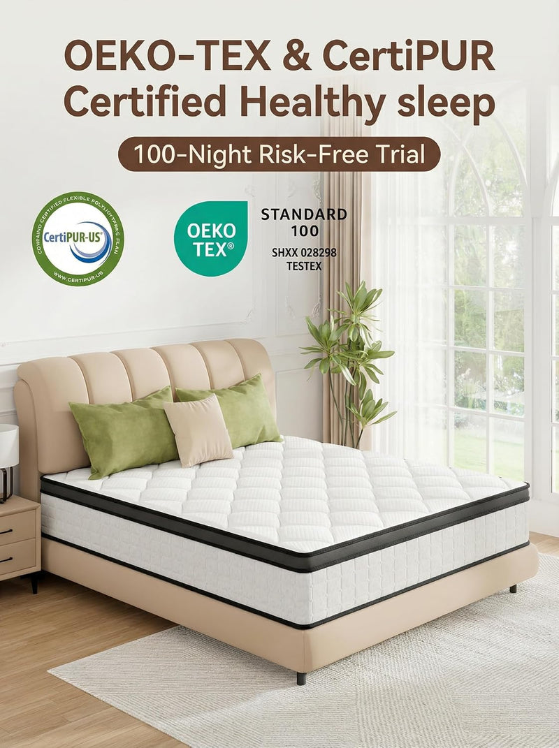 Mattress 10.6inch Memory Foam Pocket Spring Bed Medium