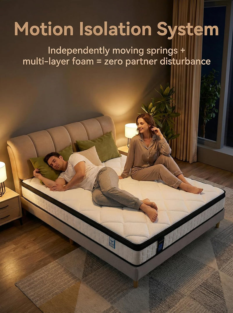 Mattress 10.6inch Memory Foam Pocket Spring Bed Medium