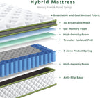 Mattress 10" Hybrid Memory Foam Pocket Sprung Breathable
