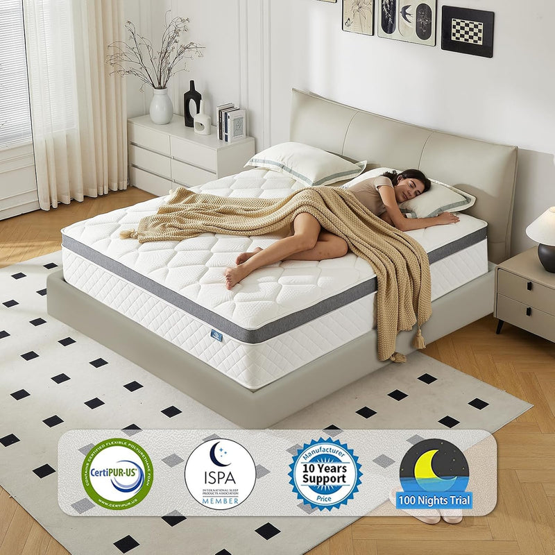 Mattress 10 Inch Hybrid with Breathable Memory Foam