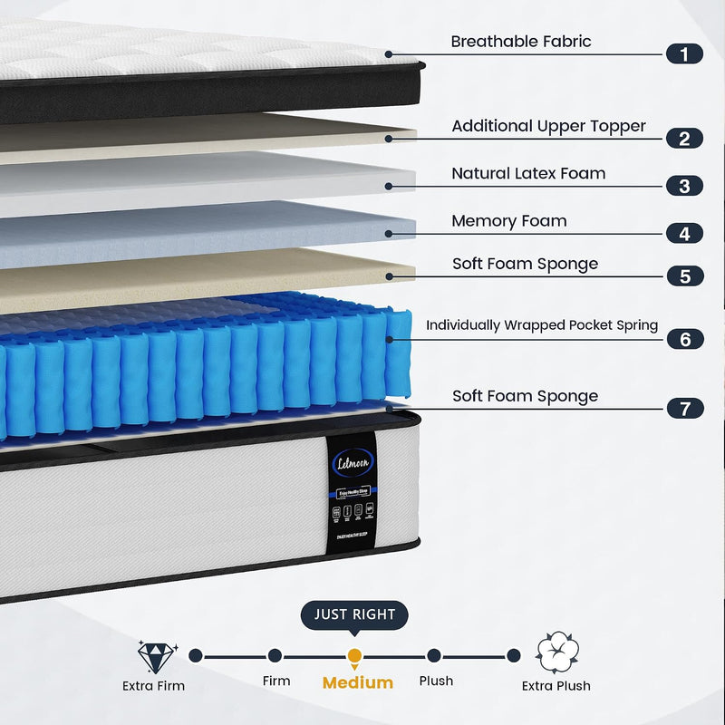 Mattress 25CM Pocket Sprung Memory Foam Hybrid Bed