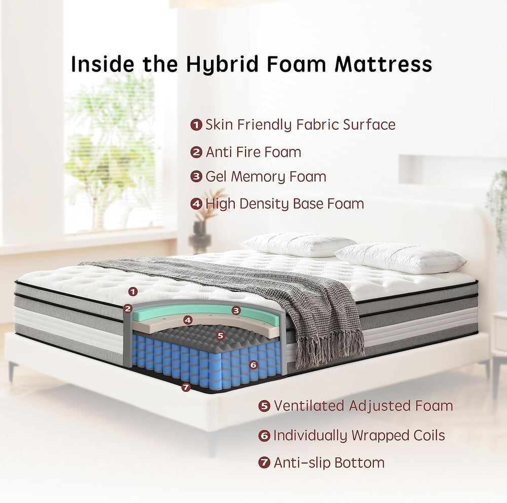 Mattress Hybrid 135x190x25CM Height 25CM Memory Foam Pocket