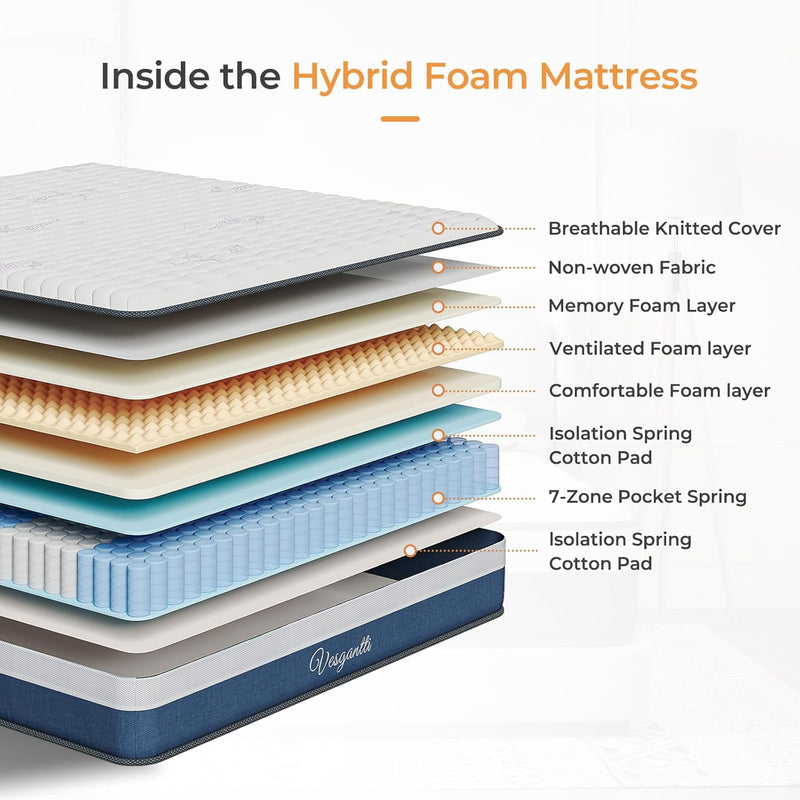Mattress Hybrid Medium Firm 90x190x25CM Breathable Memory Foam