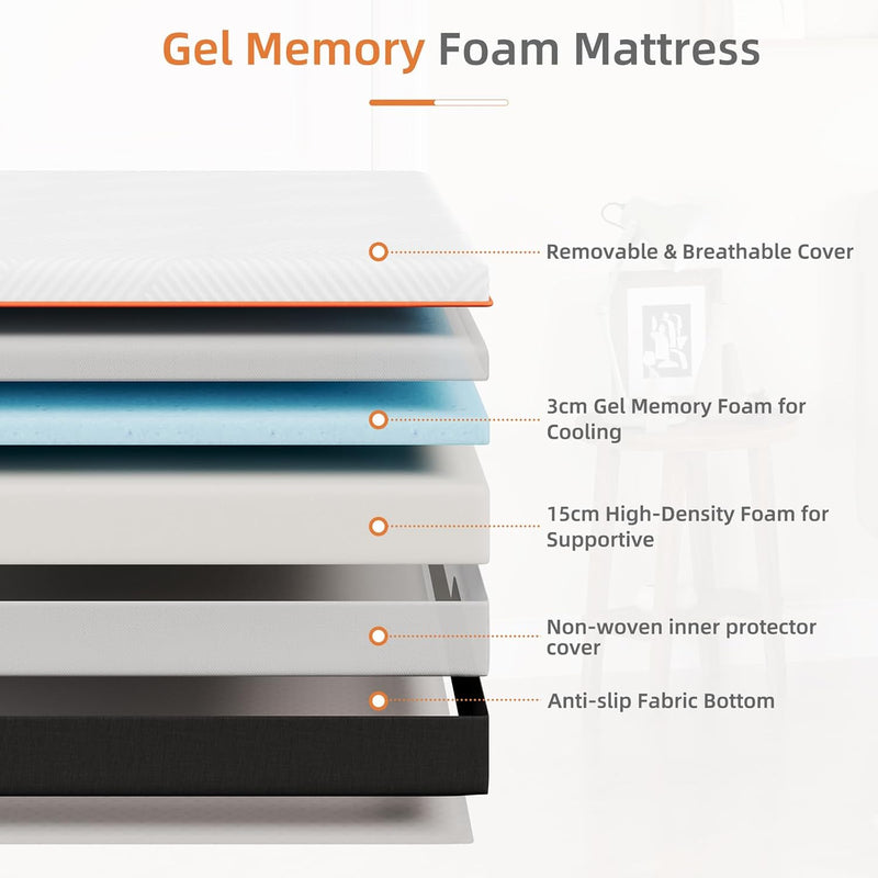 Mattress Memory Foam Medium 90x190x16CM Cooling Gel