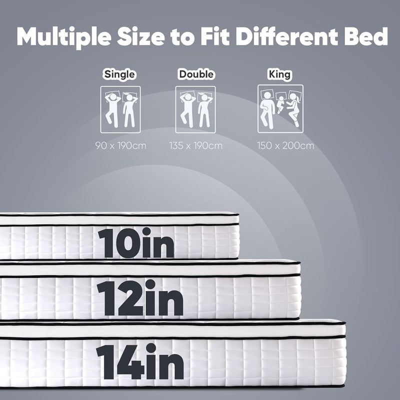 Mattress Memory Foam Pocket Sprung Orthopaedic 10 Inch