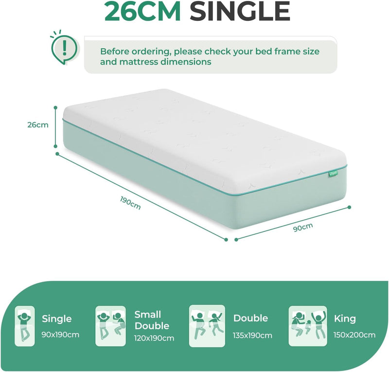 Mattress with Gel Bamboo Foam Memory Cool Sleep