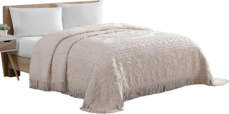 Medallion Chenille Bedspread Queen Blush