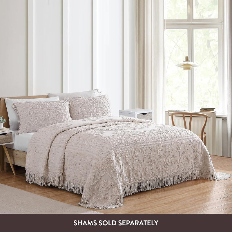 Medallion Chenille Bedspread Queen Blush