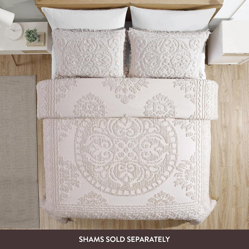 Medallion Chenille Bedspread Queen Blush