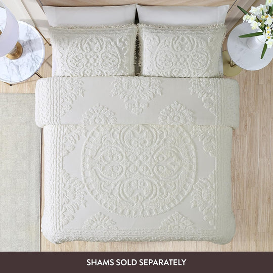 Medallion Chenille Bedspread Queen Blush