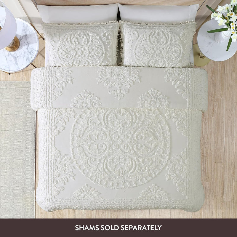 Medallion Chenille Bedspread Queen Blush