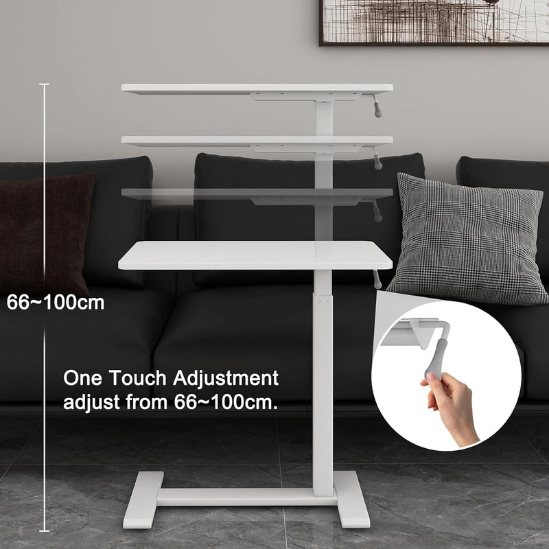 Medical Adjustable Overbed Bedside Table with Hidden Casters