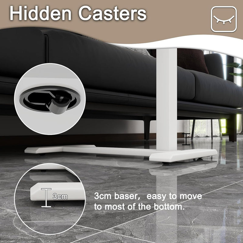 Medical Adjustable Overbed Bedside Table with Hidden Casters
