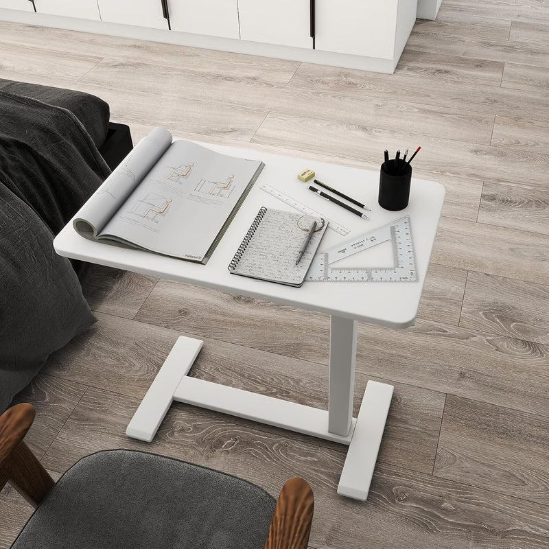 Medical Adjustable Overbed Bedside Table with Hidden Casters