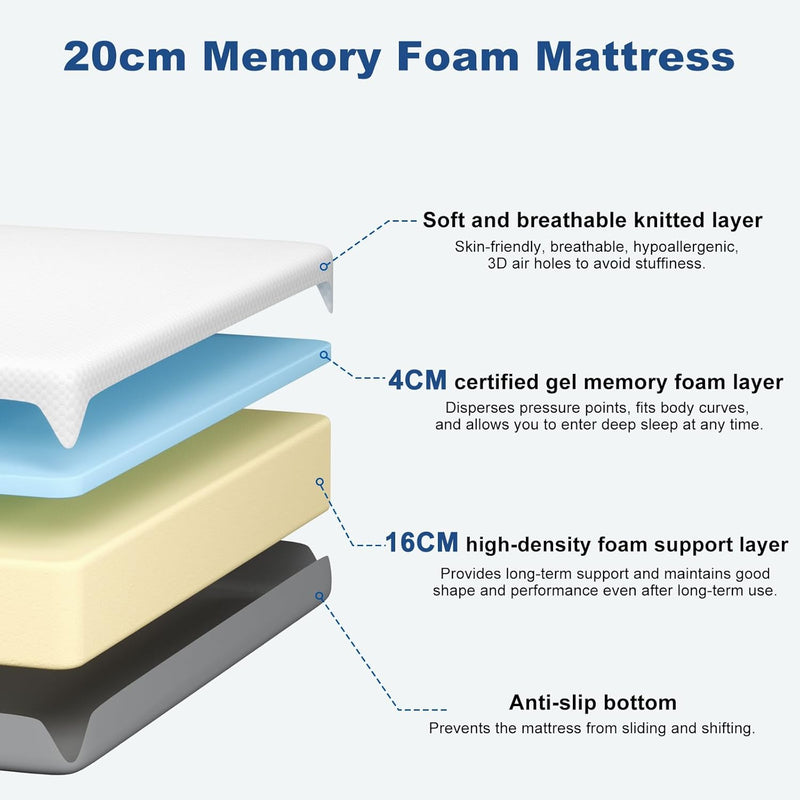 Memory Foam Mattress Medium Firm Feel Soft Skin-Friendly