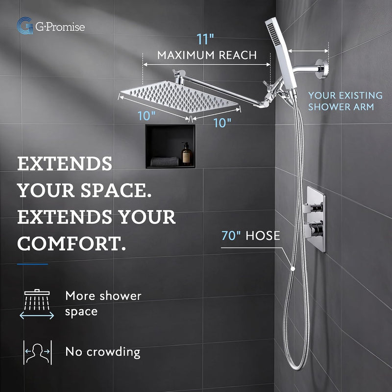 Metal 10" Dual Square Shower Head Combo Rain