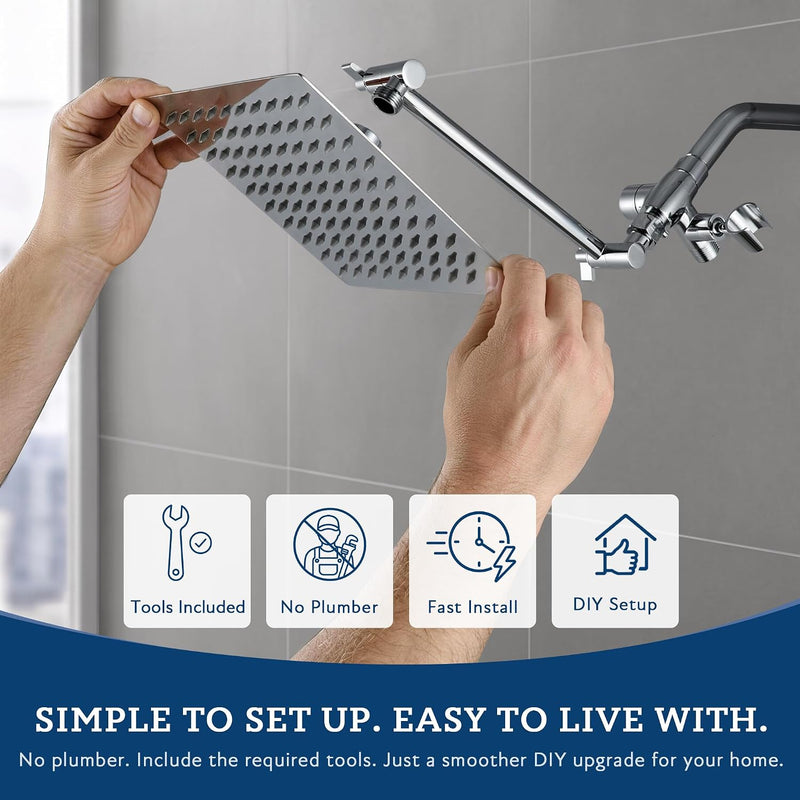Metal 10" Dual Square Shower Head Combo Rain