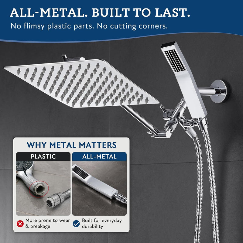 Metal 10" Dual Square Shower Head Combo Rain