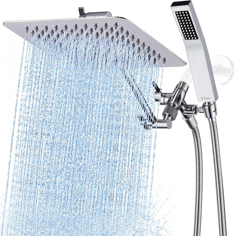 Metal 10" Dual Square Shower Head Combo Rain