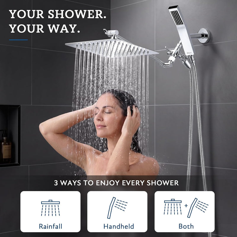 Metal 10" Dual Square Shower Head Combo Rain