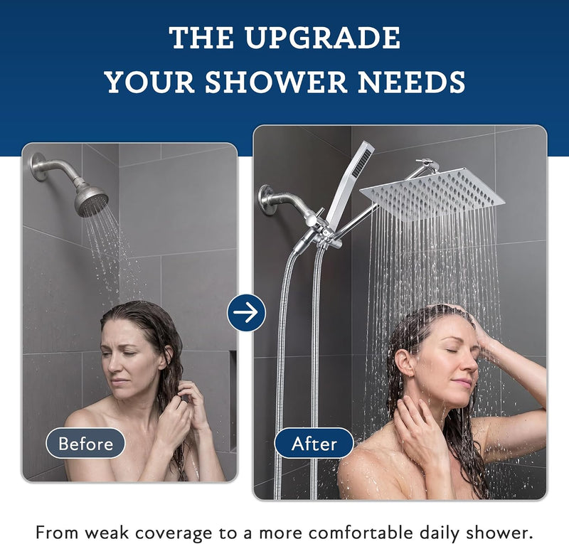 Metal 10" Dual Square Shower Head Combo Rain