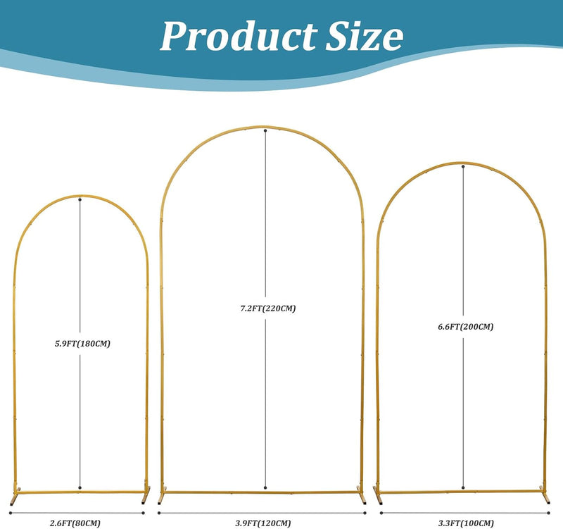 Metal Arch Backdrop Stand 7.2 6.6 5.9FT Wedding (Set of 3)