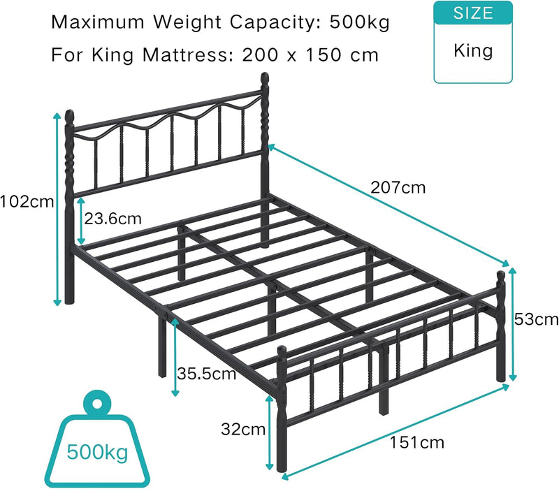 Metal Bed Frame Modern Style with Headboard