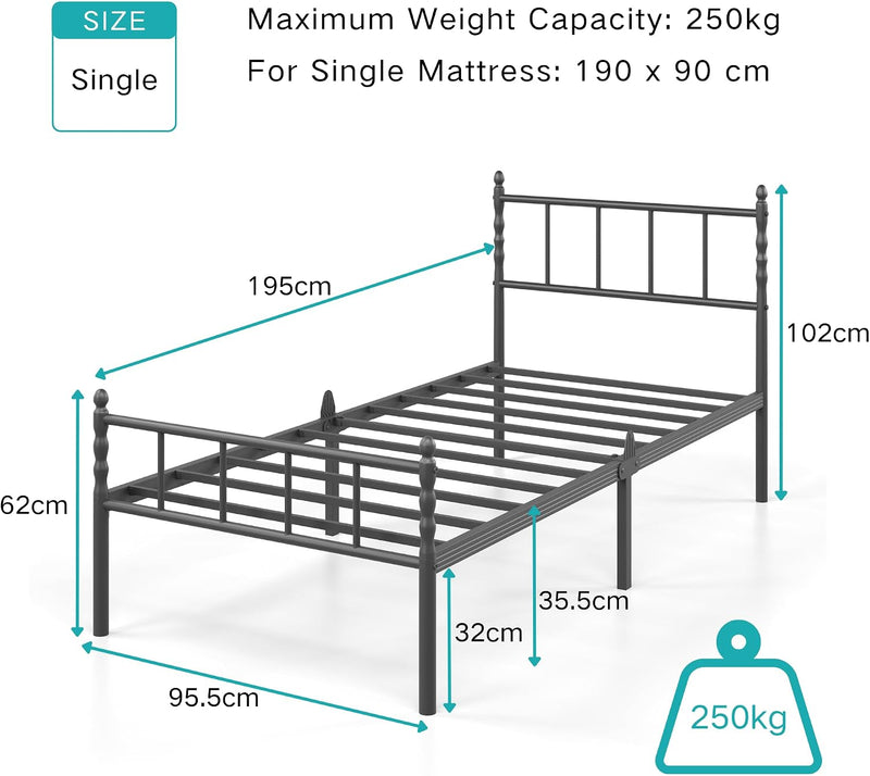 Metal Bed Frame Modern Style with Headboard