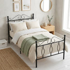Metal Bed Frame with Decorative Headboard