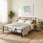 Metal Bed Frame with Decorative Headboard