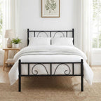 Metal Bed Frame with Decorative Headboard