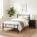 Metal Bed Frame with Decorative Headboard