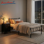 Metal Bed Frame with Decorative Headboard